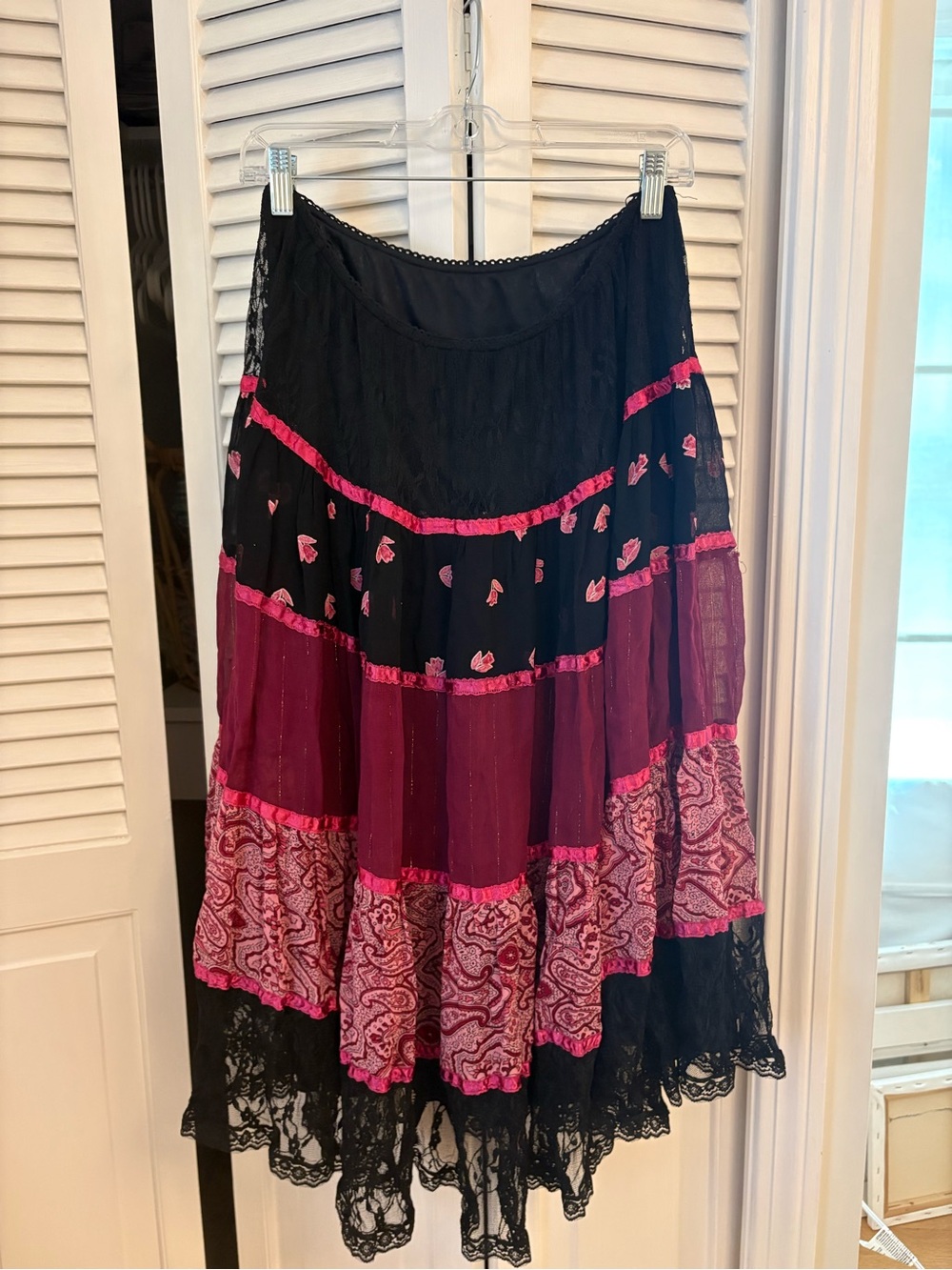 Vintage Y2K Temptation Black Pink Lace Paisley Tiered Skirt Fairy Grunge S - Picture 2 of 3